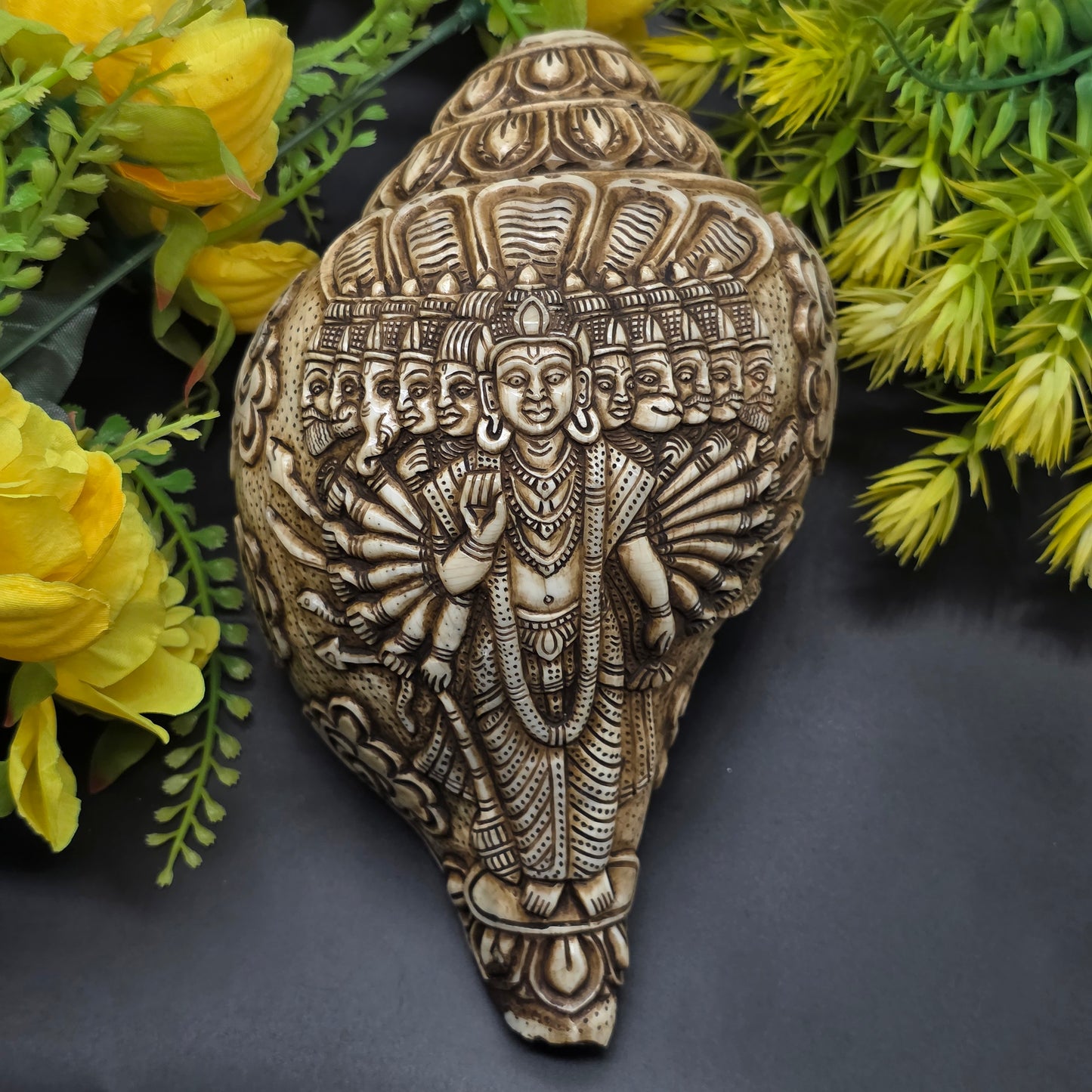 Vamavrati / Blowing Shankh With Beautiful Crafted Lord Krishna Dashavtaar Rare Size