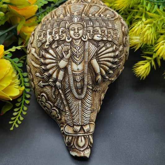 Vamavrati / Blowing Shankh With Beautiful Crafted Lord Krishna Dashavtaar Rare Size