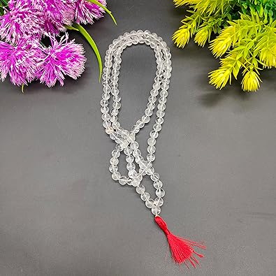 Real Sphatik Clear Quartz Round Mala 108+1 Beads 8-9mm