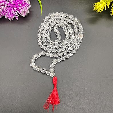 Real Sphatik Clear Quartz Round Mala 108+1 Beads 8-9mm