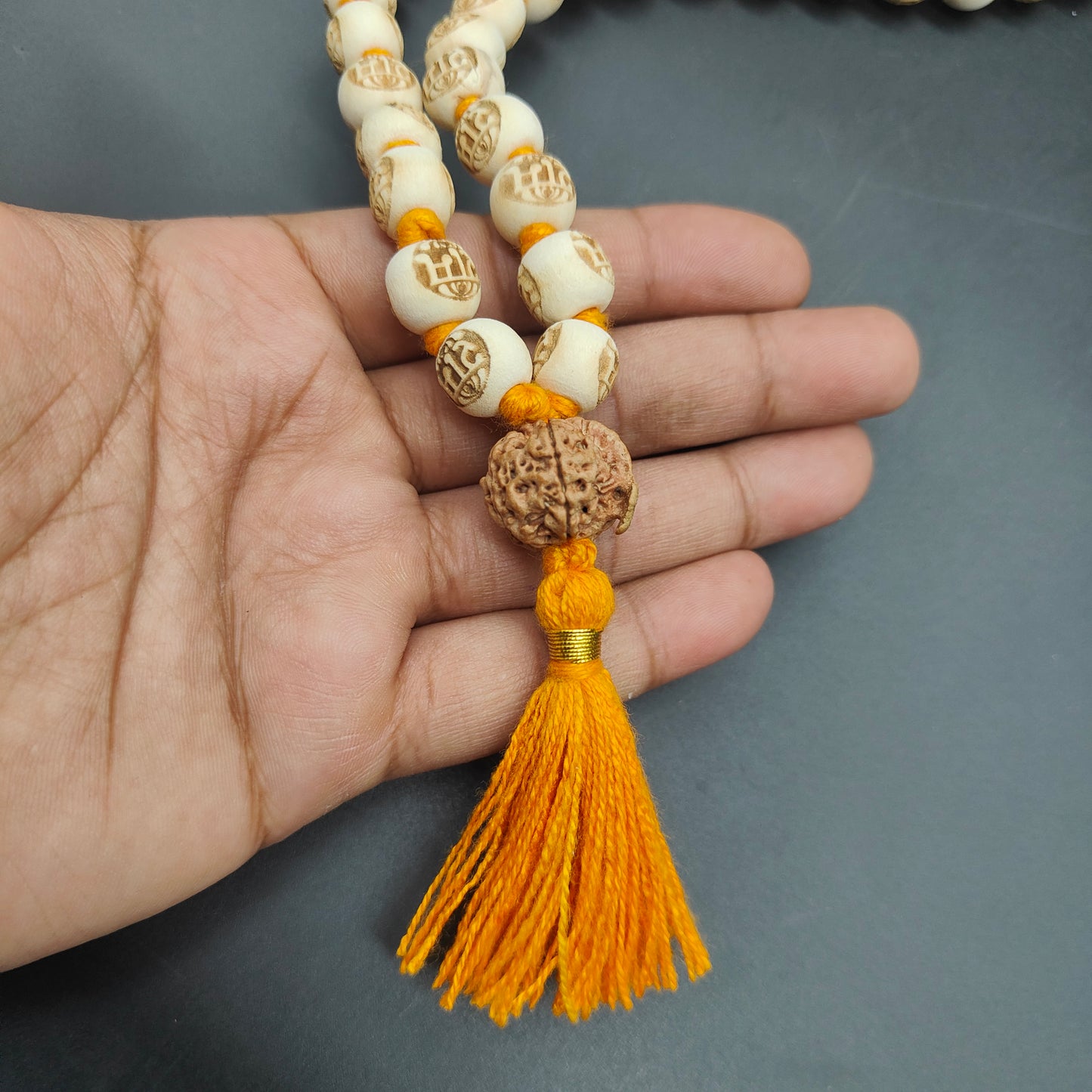 Ram wood mala With Sumeru Ganesh Rudraksha 54+1 Beads 12mm