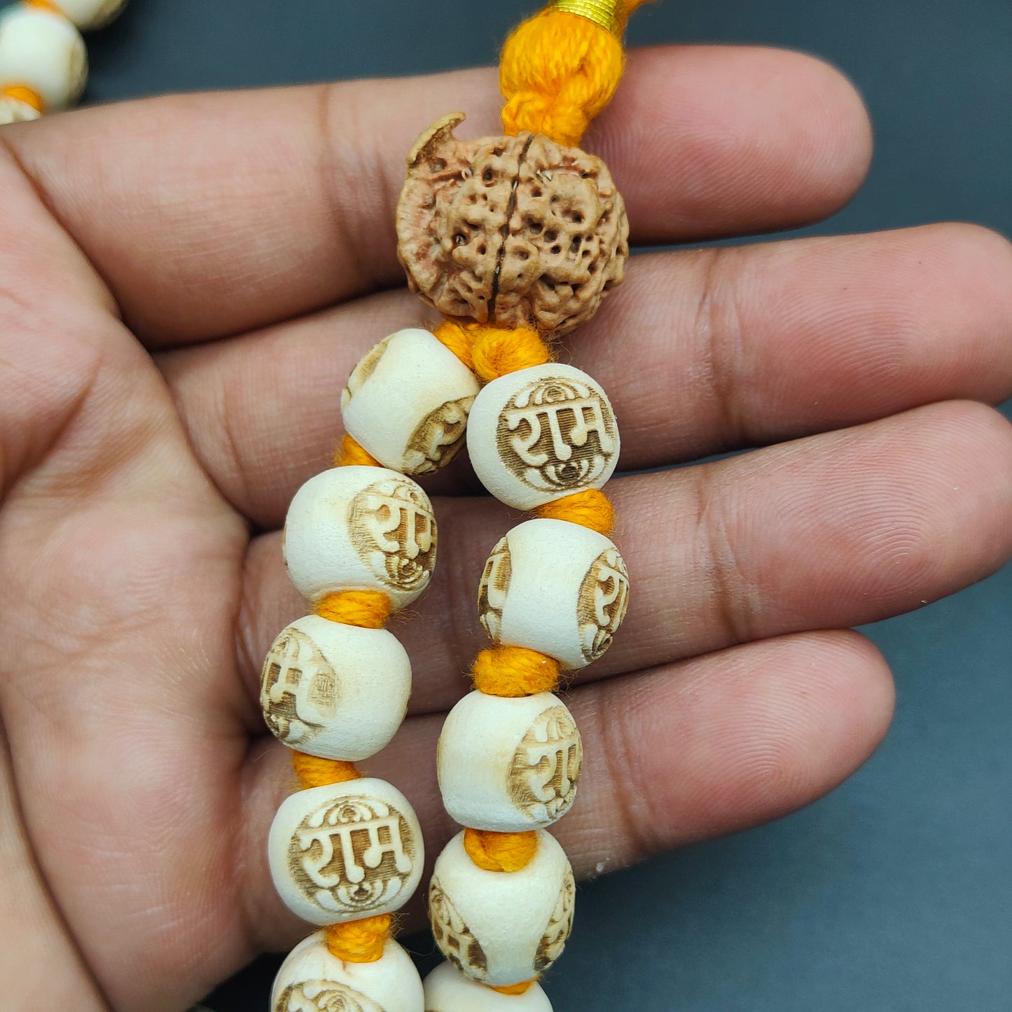 Ram wood mala With Sumeru Ganesh Rudraksha 54+1 Beads 12mm