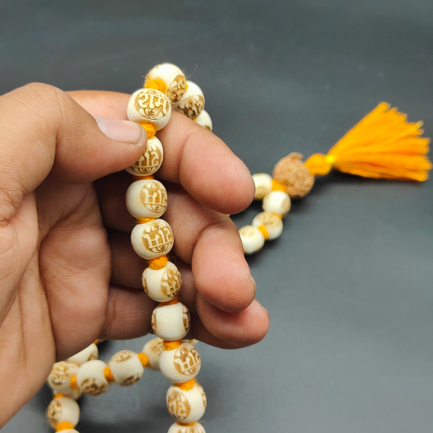 Ram wood mala With Sumeru Ganesh Rudraksha 54+1 Beads 12mm