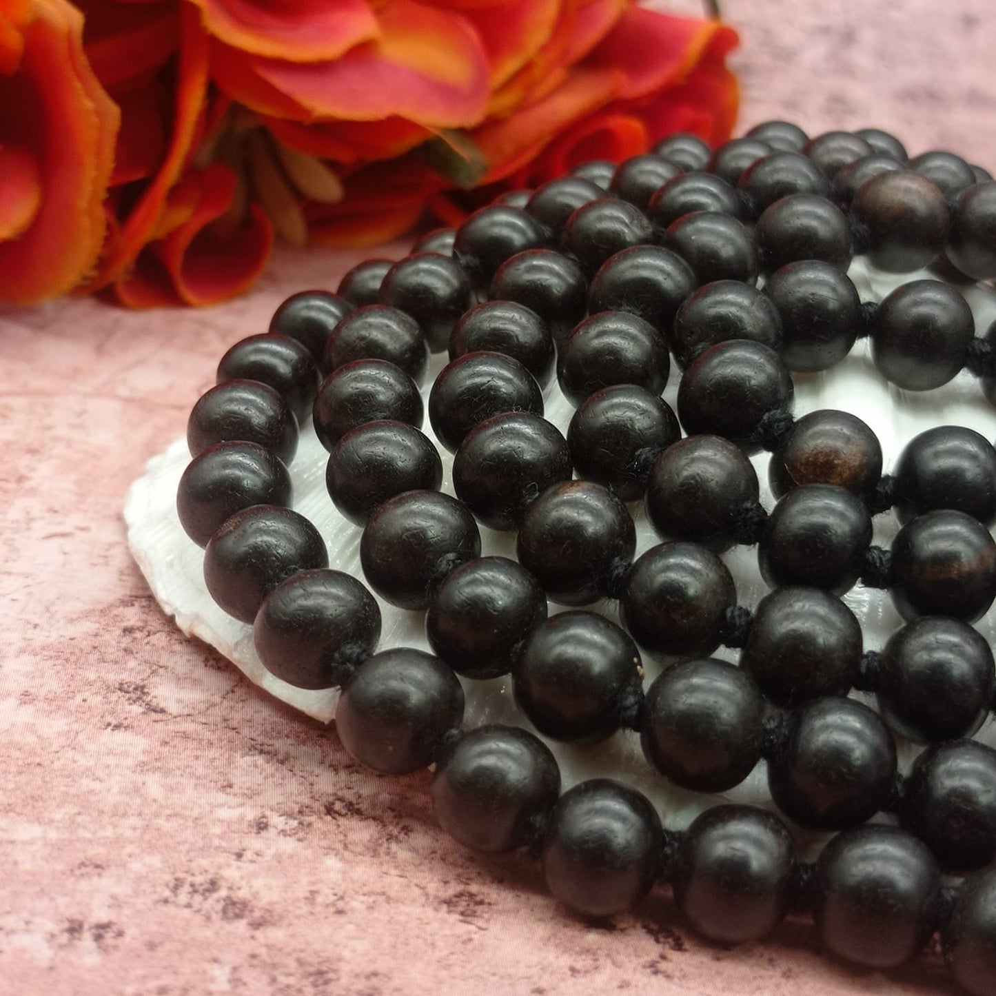 Ebony mala / Karungali Mala 108+1 Beads With Lab Certified 8 mm