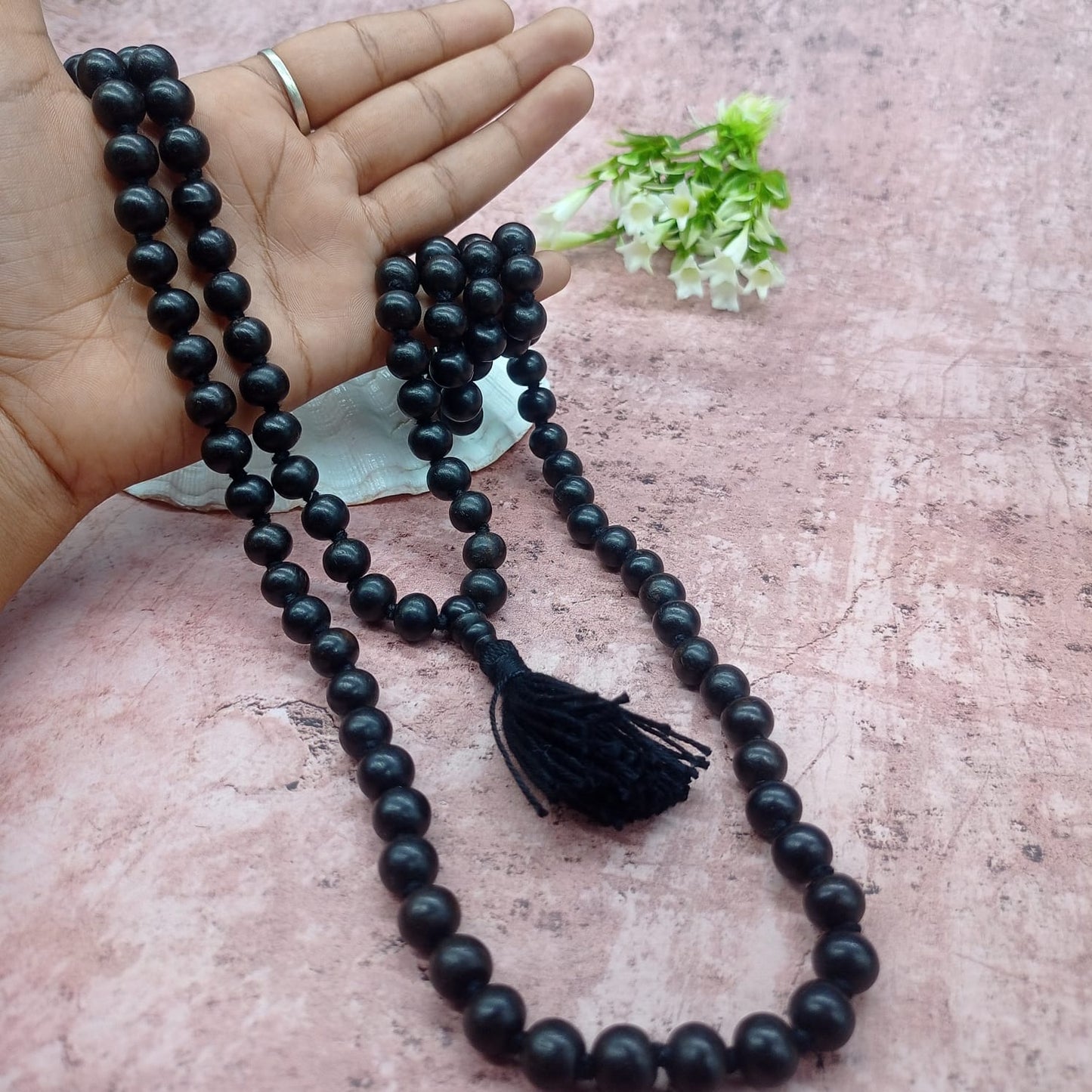 Ebony mala / Karungali Mala 108+1 Beads With Lab Certified 8 mm