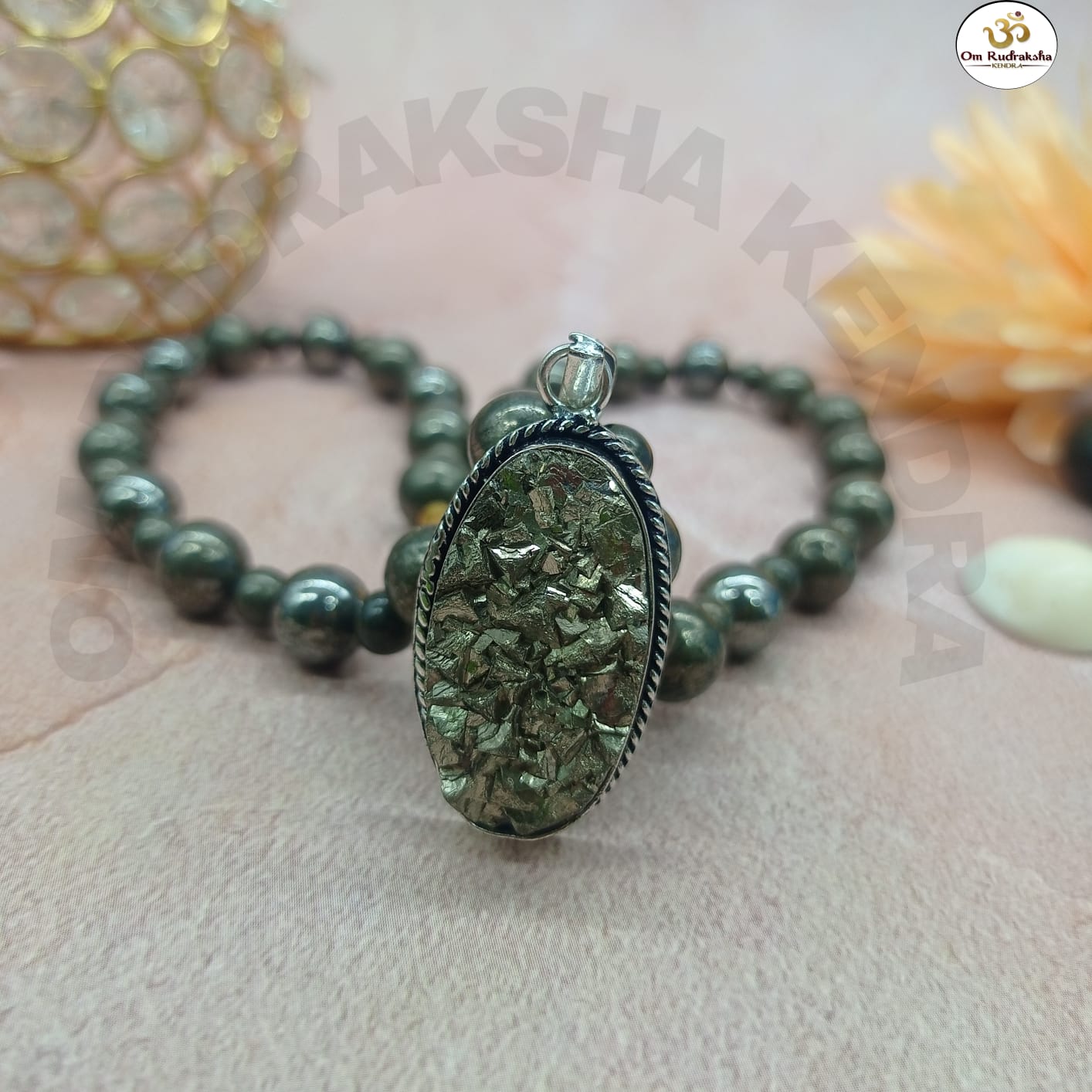 special Pyrite Mala With Pyrite Pendant 54+1 Beads For Unisex