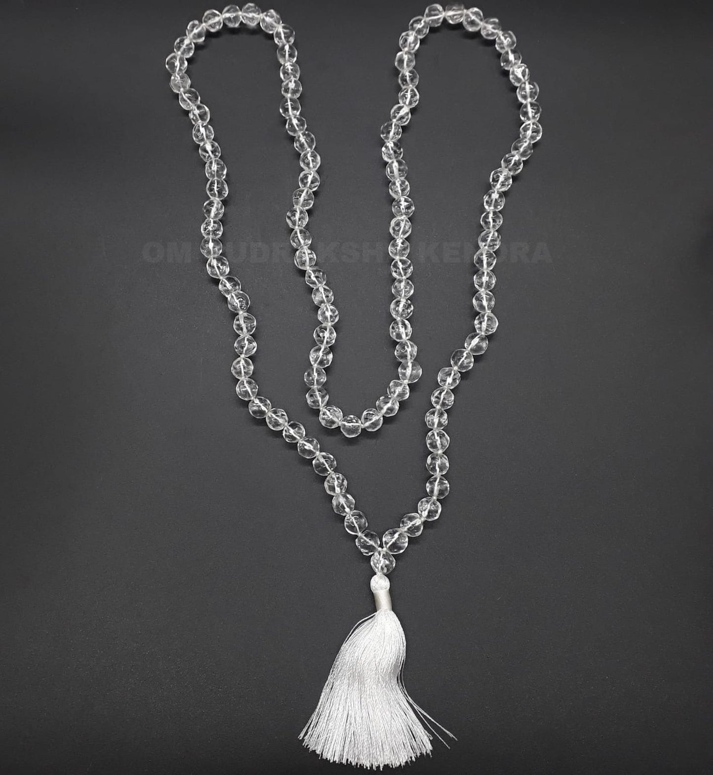 Rare Handmade Sphatik / Clear Quartz Diamond Cut Mala 108+1 Beads 8-9mm