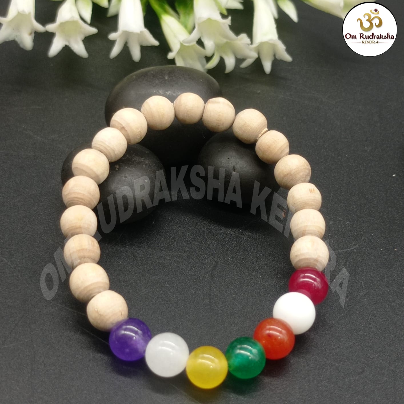 7 Seven Chakra Gemstones & Tulsi Bead Healing Bracelet - Balance Harmonize Your Energy