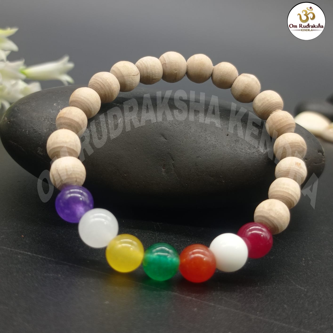 7 Seven Chakra Gemstones & Tulsi Bead Healing Bracelet - Balance Harmonize Your Energy