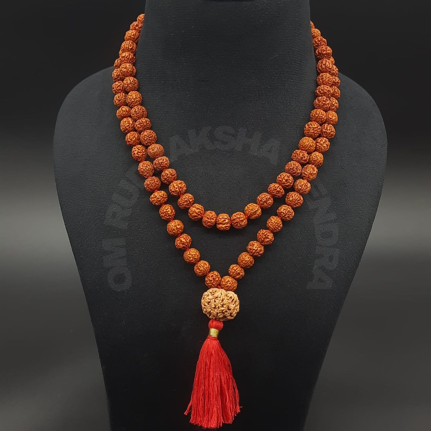 5 Mukhi / Five Face Java Rudraksha Mala With 5 Mukhi / Five Nepal Sumeru Rudraksha 108+1 Beads 10mm