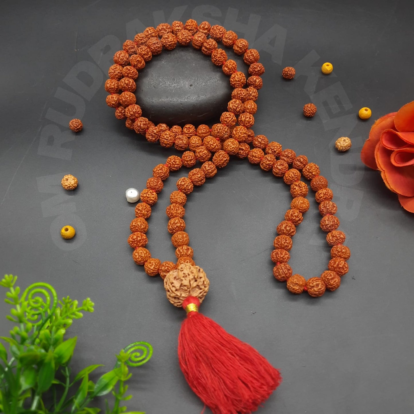 5 Mukhi / Five Face Java Rudraksha Mala With 5 Mukhi / Five Nepal Sumeru Rudraksha 108+1 Beads 10mm
