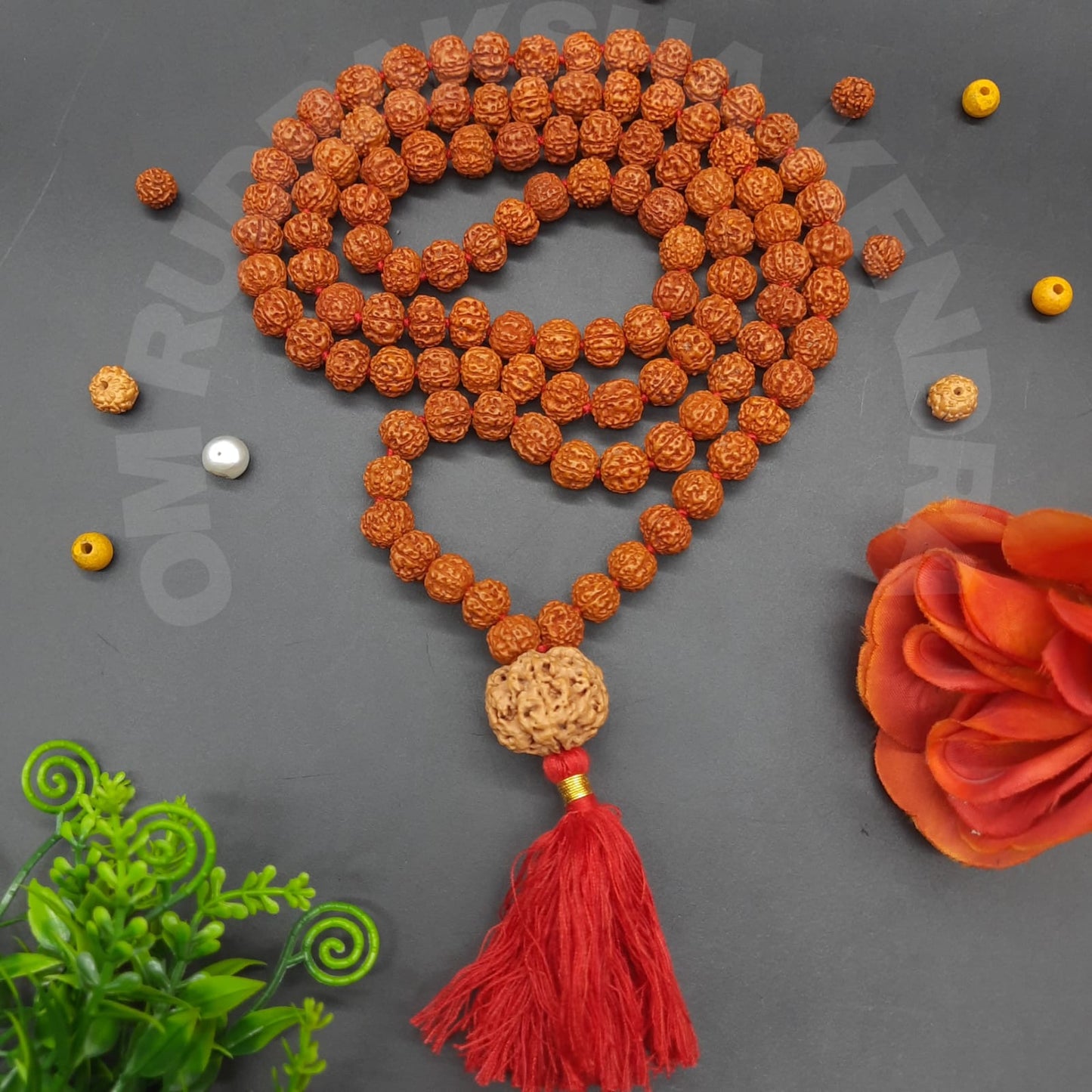 5 Mukhi / Five Face Java Rudraksha Mala With 5 Mukhi / Five Nepal Sumeru Rudraksha 108+1 Beads 10mm