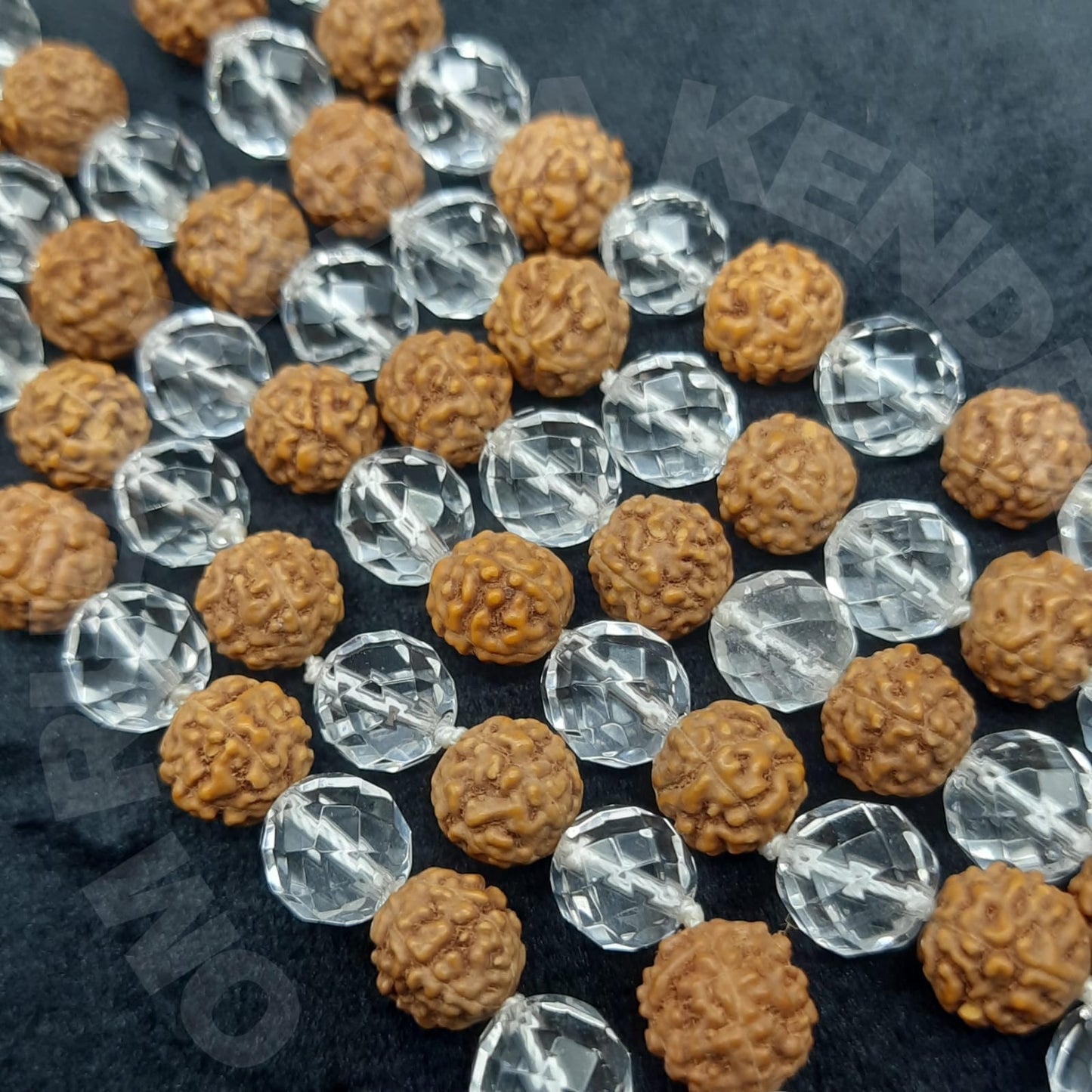 Combination of Diamond Cut Sphatik and Rudraksha Mala with 7 Mukhi Nepal Sumeru Rudraksha 8mm, 108+1 beads Lab certified