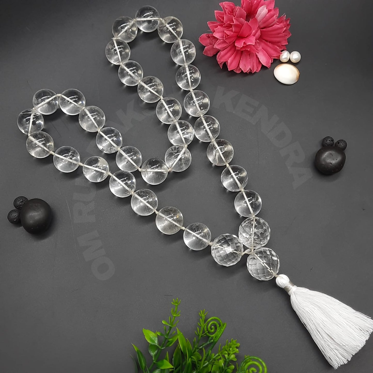 AAA+ Quality Sphatik / Clear Quartz Kantha Mala 32+1 Beads