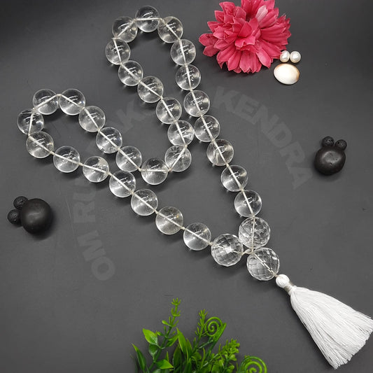 AAA+ Quality Sphatik / Clear Quartz Kantha Mala 32+1 Beads
