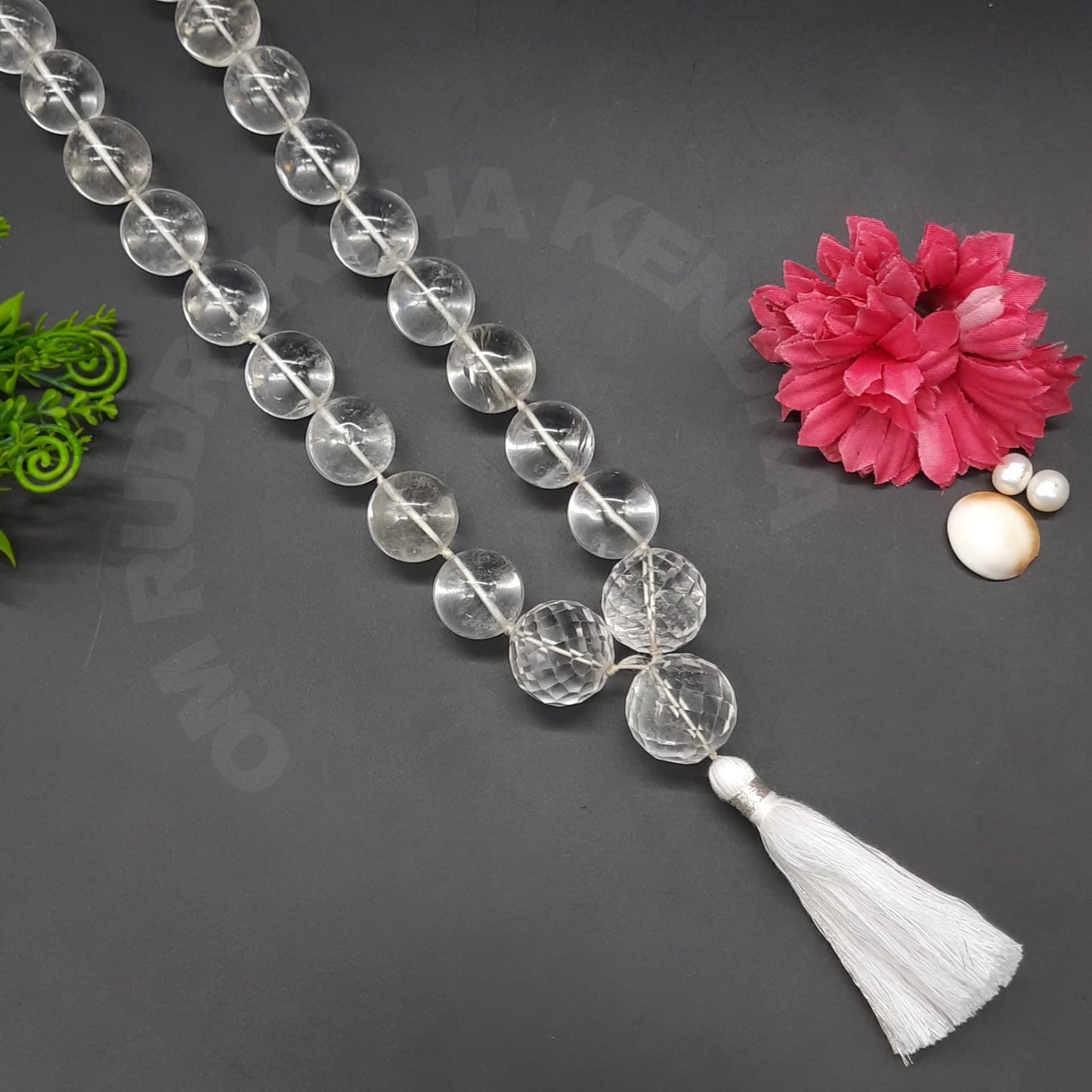 AAA+ Quality Sphatik / Clear Quartz Kantha Mala 32+1 Beads