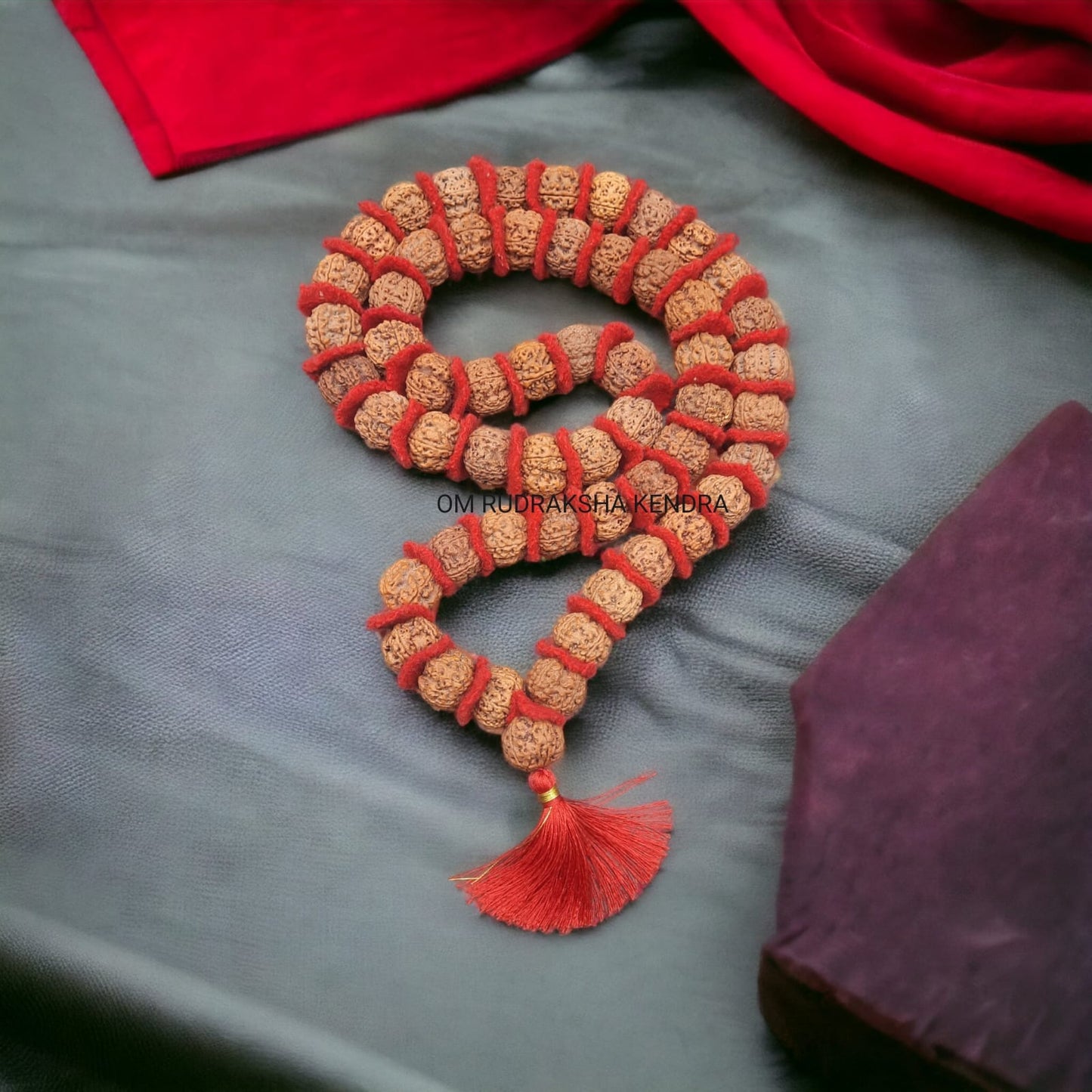 5 Mukhi / Five Face Nepal Rudraksha Velvet Kantha Mala 54+1 Beads 25-26mm