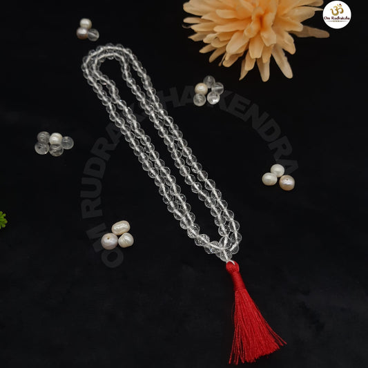 Diamond Cut Clear Quartz / Sphatik Mala 108+1 Beads 7mm