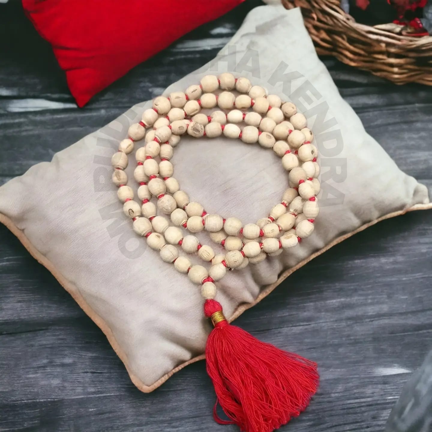 Handcrafted Tulsi Jaap Mala with 108+1 beads and guru bead detail for chanting