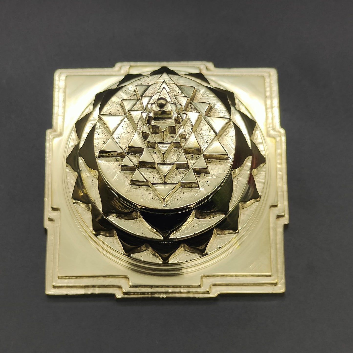 Handcrafted Akand Solid Shree Meru Shree Yantra - 3.5*3.5 Inch | Sacred Geometric Spiritual Tool for Wealth and Prosperity