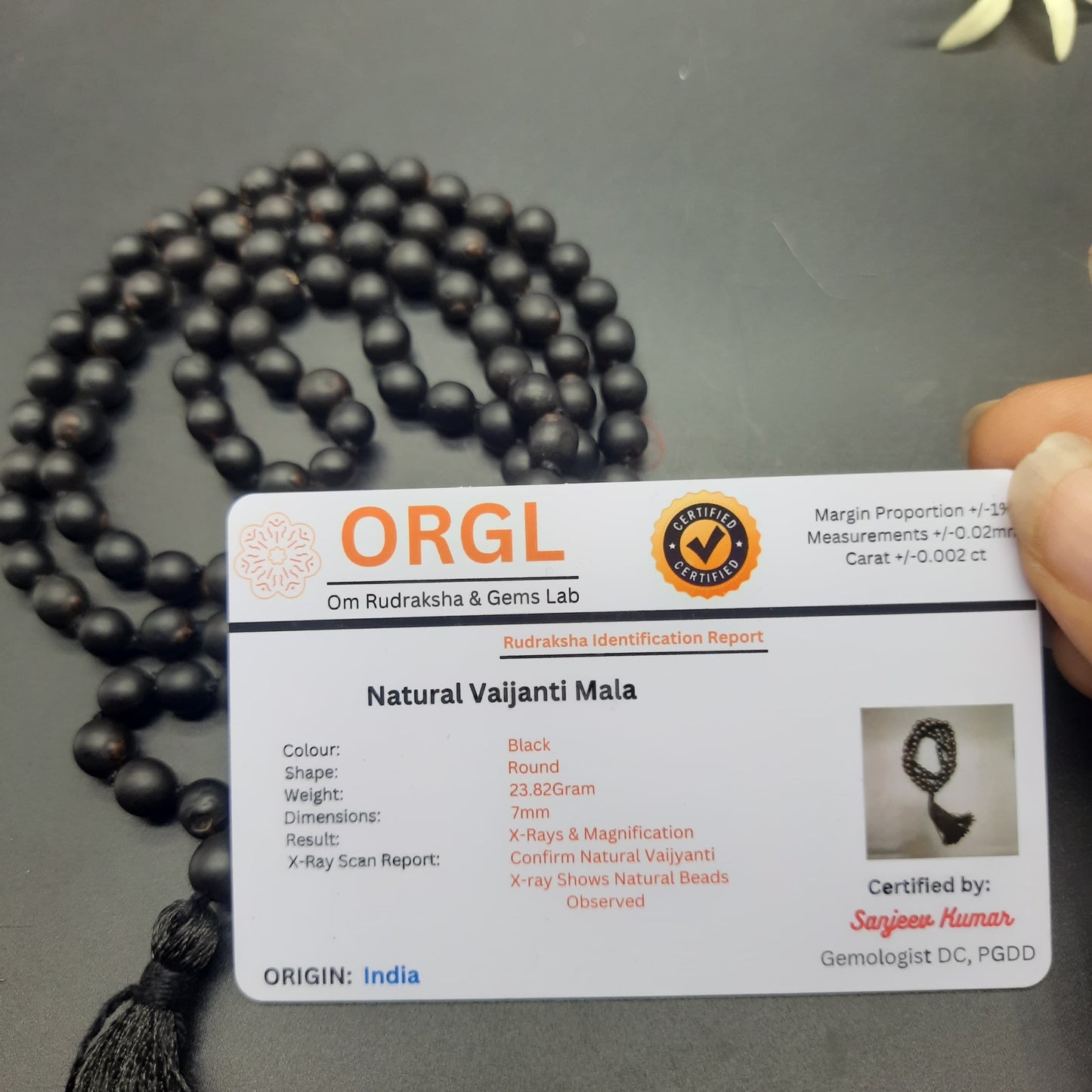 Rare Black Vaijyanti Mala | Authentic & Handcrafted | Spiritual Prayer 108+1 Beads 7mm, Lab Certified