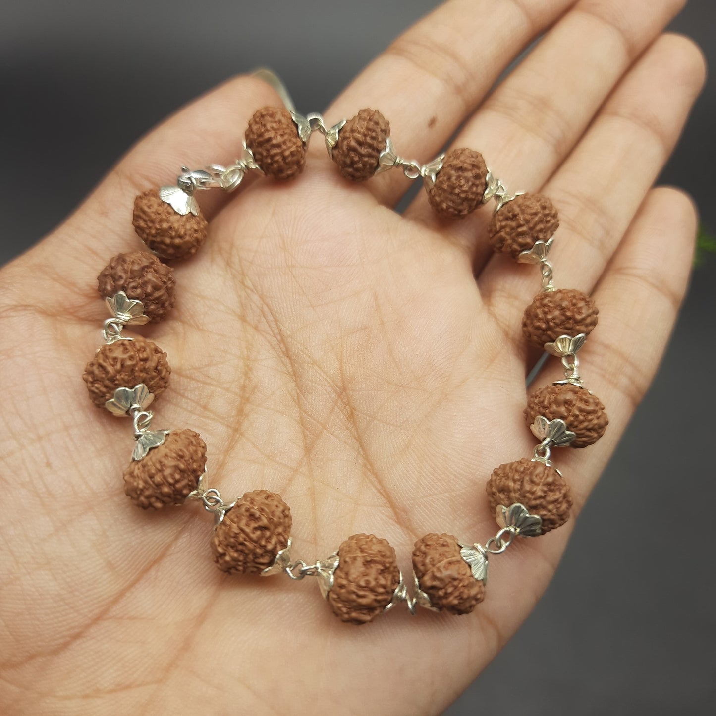 9 Mukhi / Face Java Rudraksha Bracelet with Pure Silver | Spiritual Healing Jewelry 11-12 mm Beads