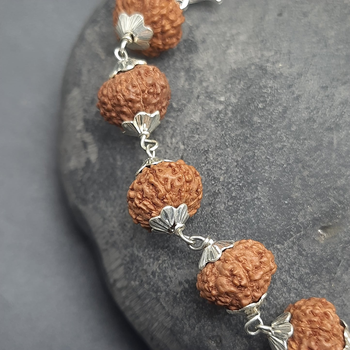 9 Mukhi / Face Java Rudraksha Bracelet with Pure Silver | Spiritual Healing Jewelry 11-12 mm Beads
