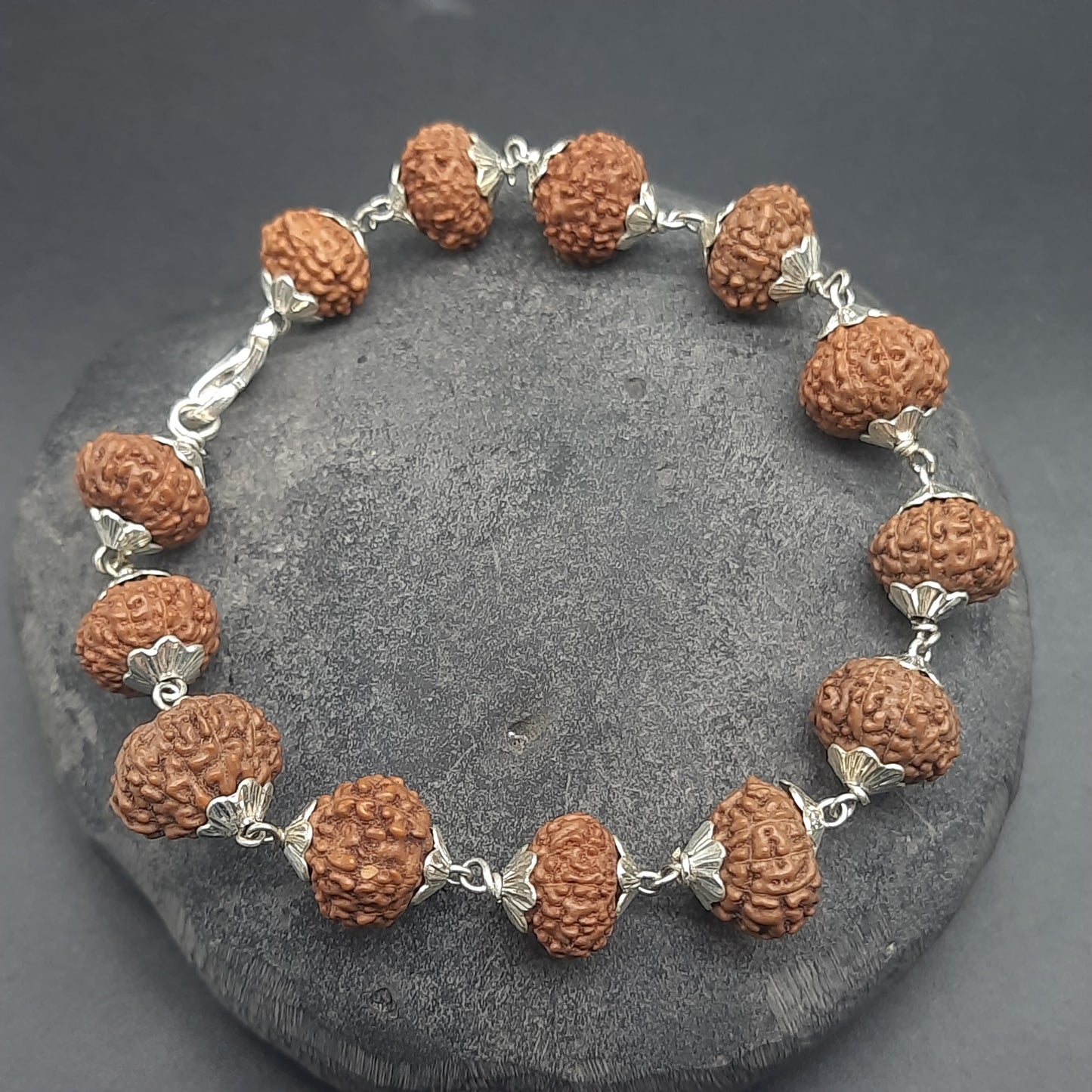 10 Mukhi / Face Java Rudraksha Bracelet with Pure Silver 7-8mm