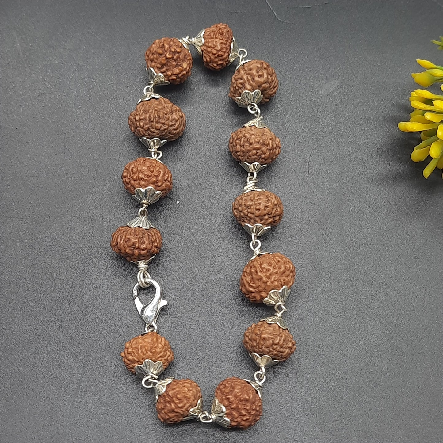 10 Mukhi / Face Java Rudraksha Bracelet with Pure Silver 7-8mm