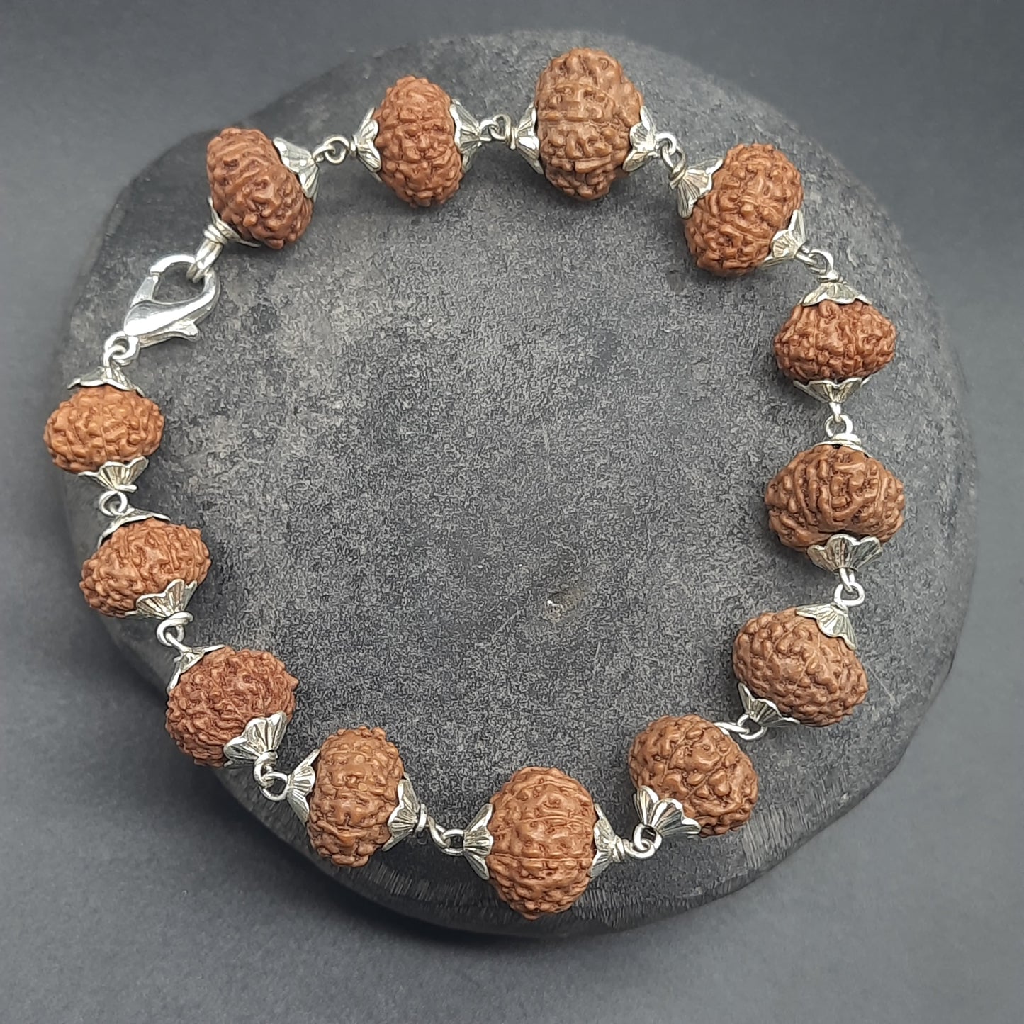 10 Mukhi / Face Java Rudraksha Bracelet with Pure Silver 7-8mm