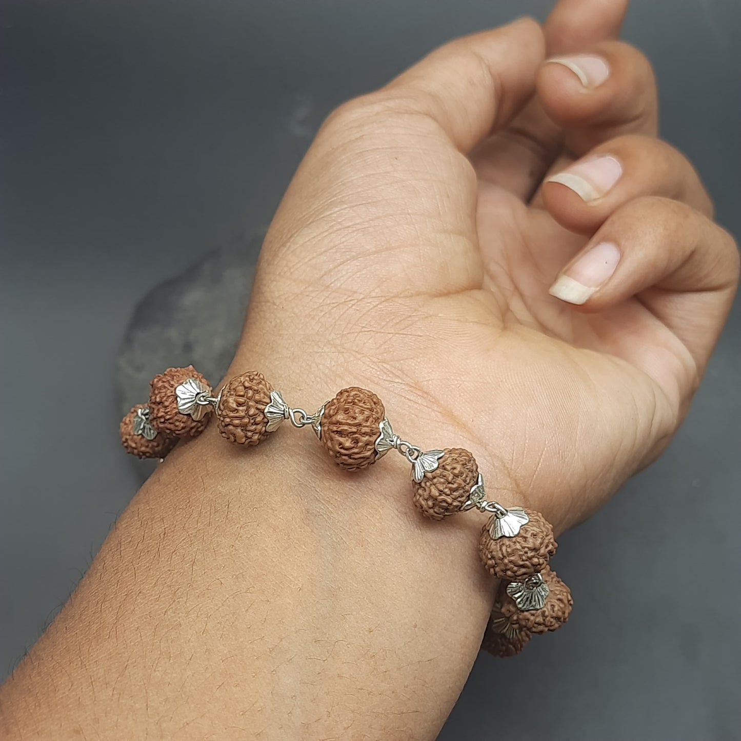 10 Mukhi / Face Java Rudraksha Bracelet with Pure Silver 7-8mm