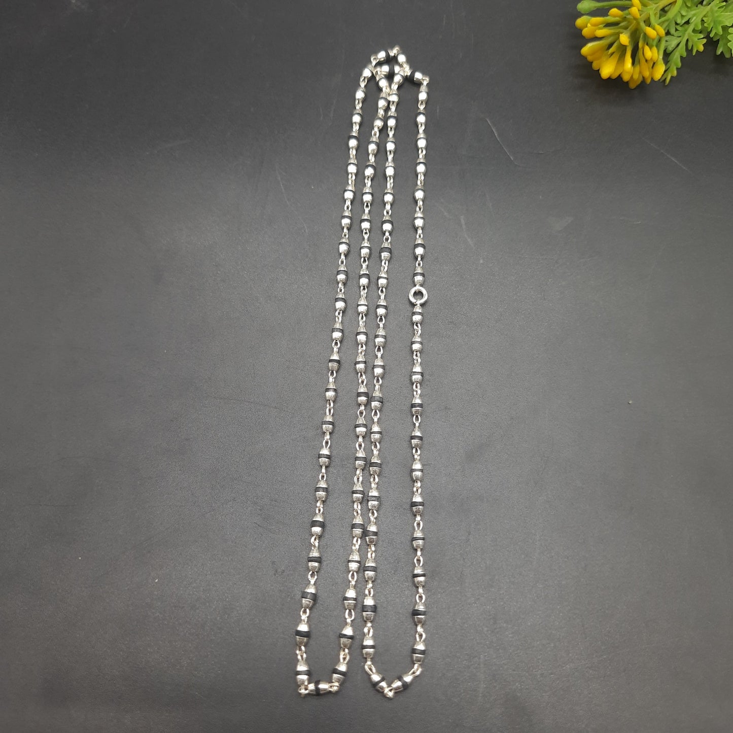 Natural Shyama Tulsi Mala With Pure Silver 88 Beads, 2.5mm beads Size