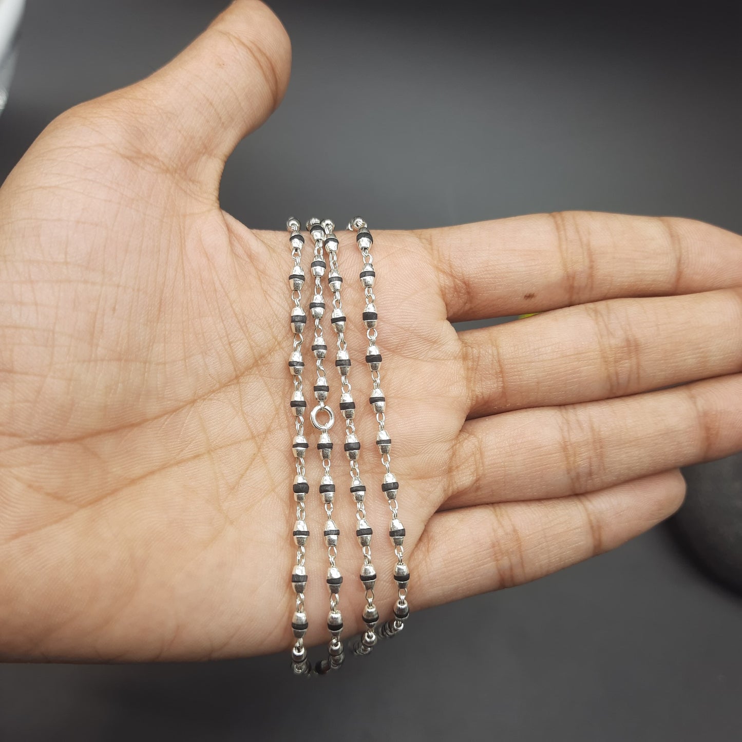 Natural Shyama Tulsi Mala With Pure Silver 88 Beads, 2.5mm beads Size