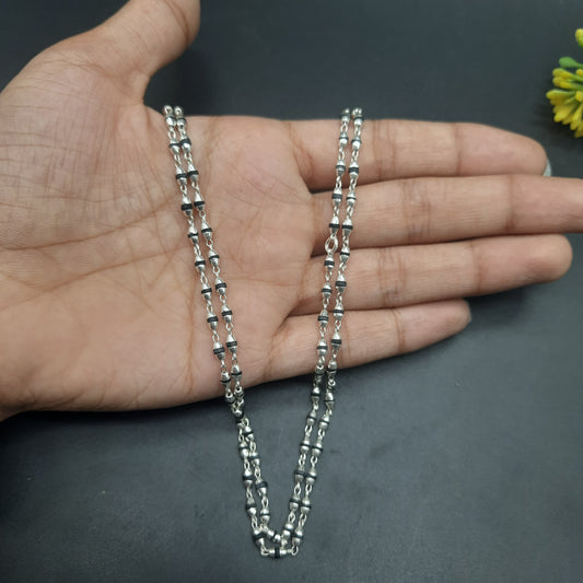 Natural Shyama Tulsi Mala With Pure Silver 88 Beads, 2.5mm beads Size