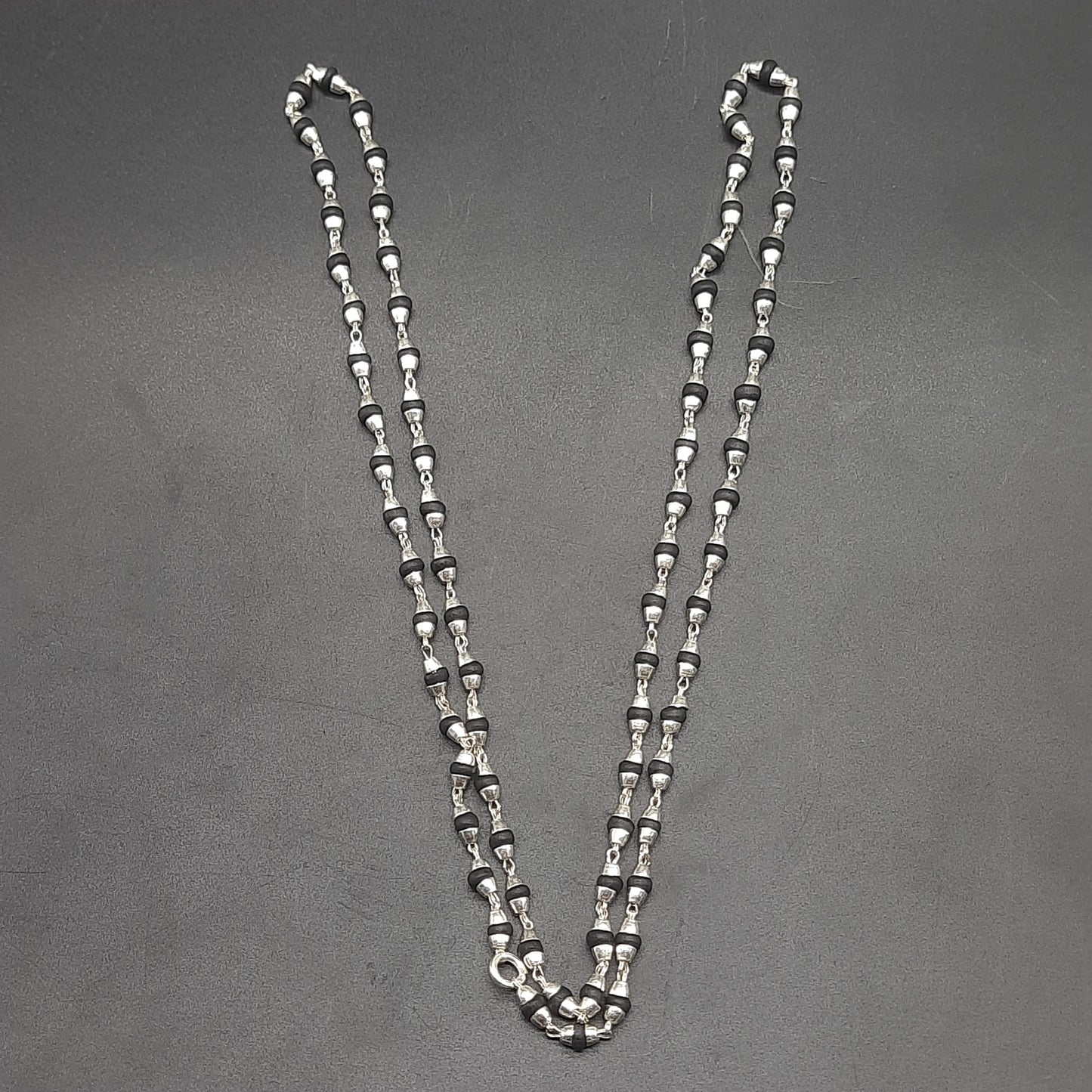 Natural Shyama Tulsi Mala With Pure Silver 88 Beads, 2.5mm beads Size