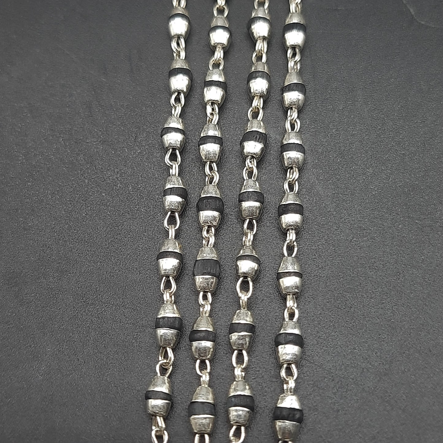 Natural Shyama Tulsi Mala With Pure Silver 88 Beads, 2.5mm beads Size