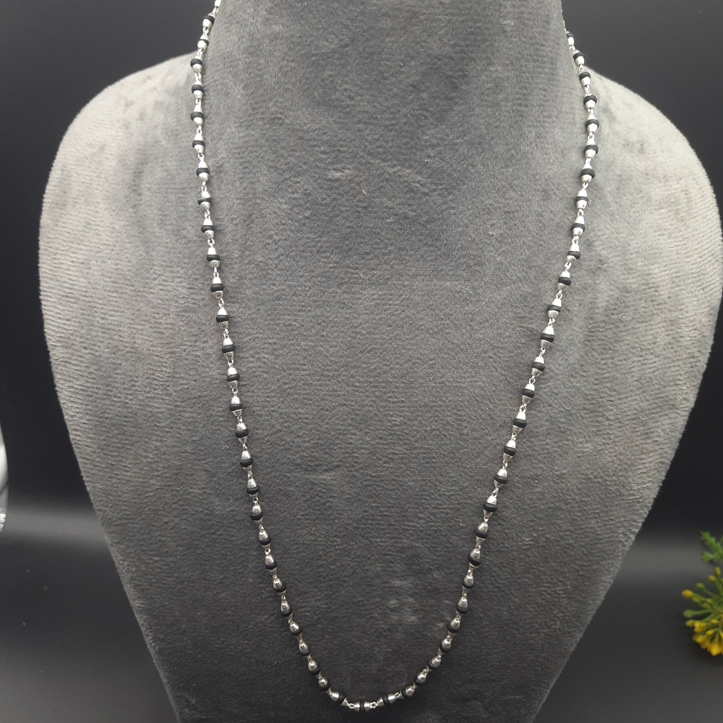 Natural Shyama Tulsi Mala With Pure Silver 88 Beads, 2.5mm beads Size