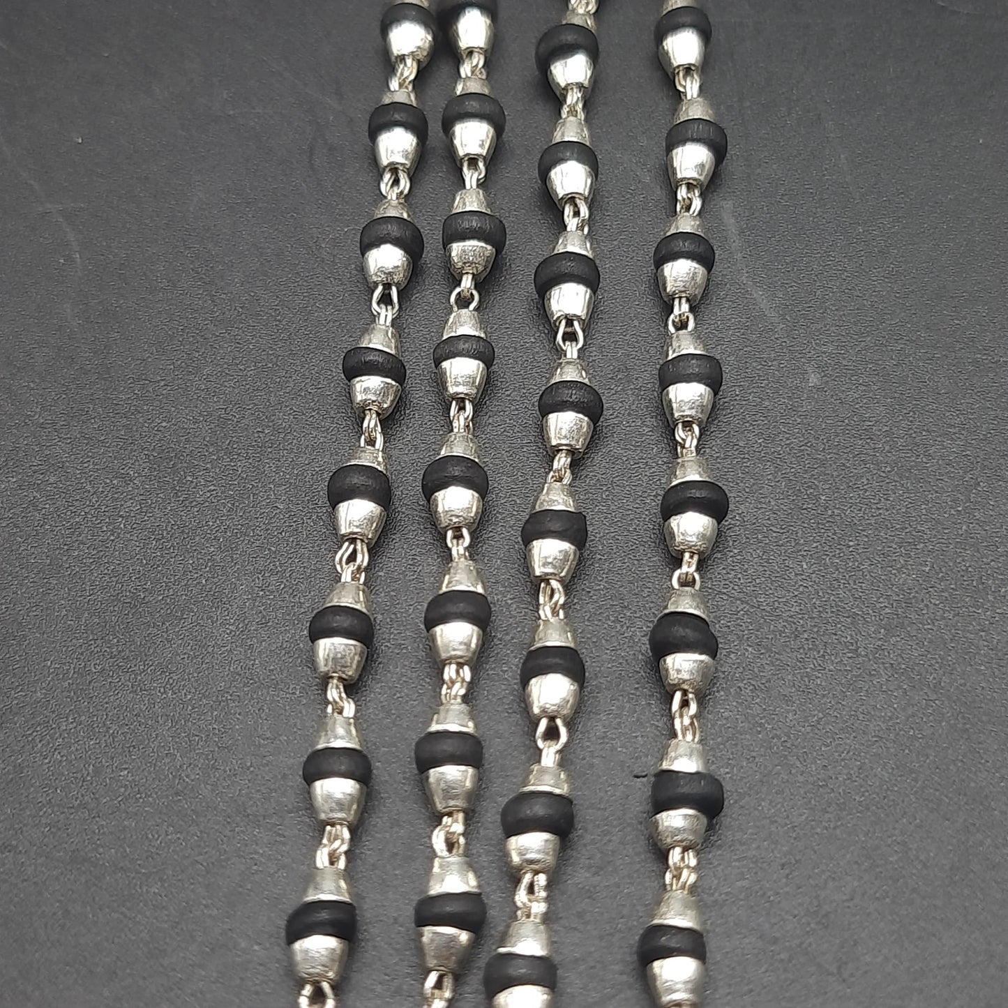 Natural Shyama Tulsi Mala With Pure Silver 88 Beads, 2.5mm beads Size