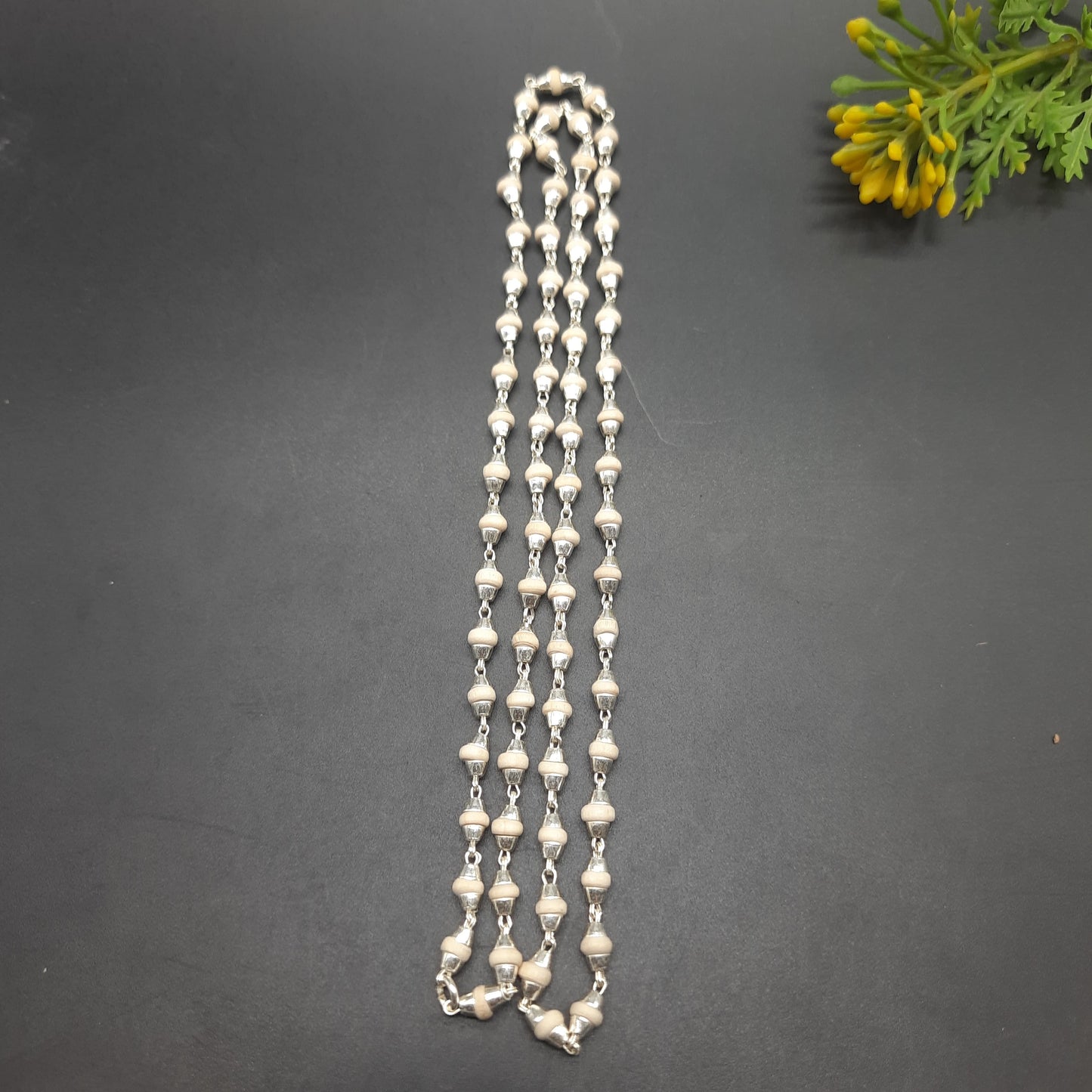 Natural Rama Tulsi Mala With Pure Silver 72 Beads, 4mm beads Size