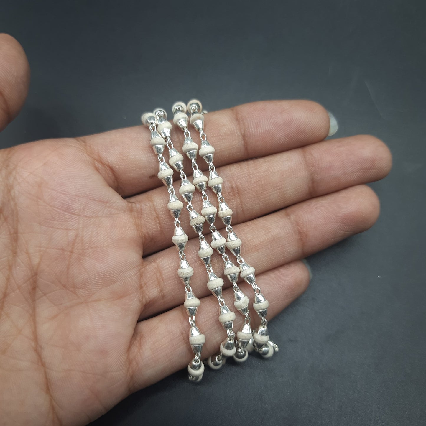 Natural Rama Tulsi Mala With Pure Silver 72 Beads, 4mm beads Size