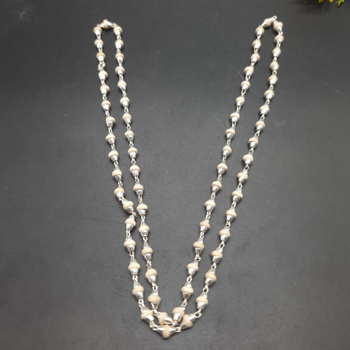 Natural Rama Tulsi Mala With Pure Silver 72 Beads, 4mm beads Size
