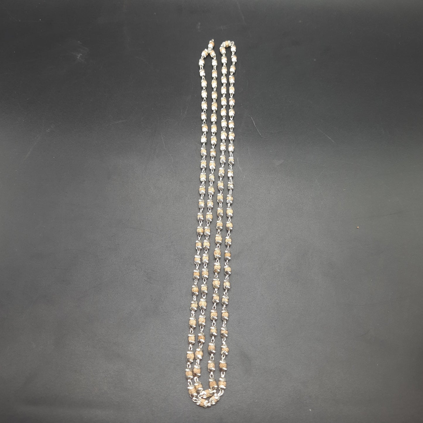 Natural Rudrani Mala With Pure Silver | 3-4 mm | 108+1 Beads | Handcrafted Spiritual Necklace for Meditation & Prayer