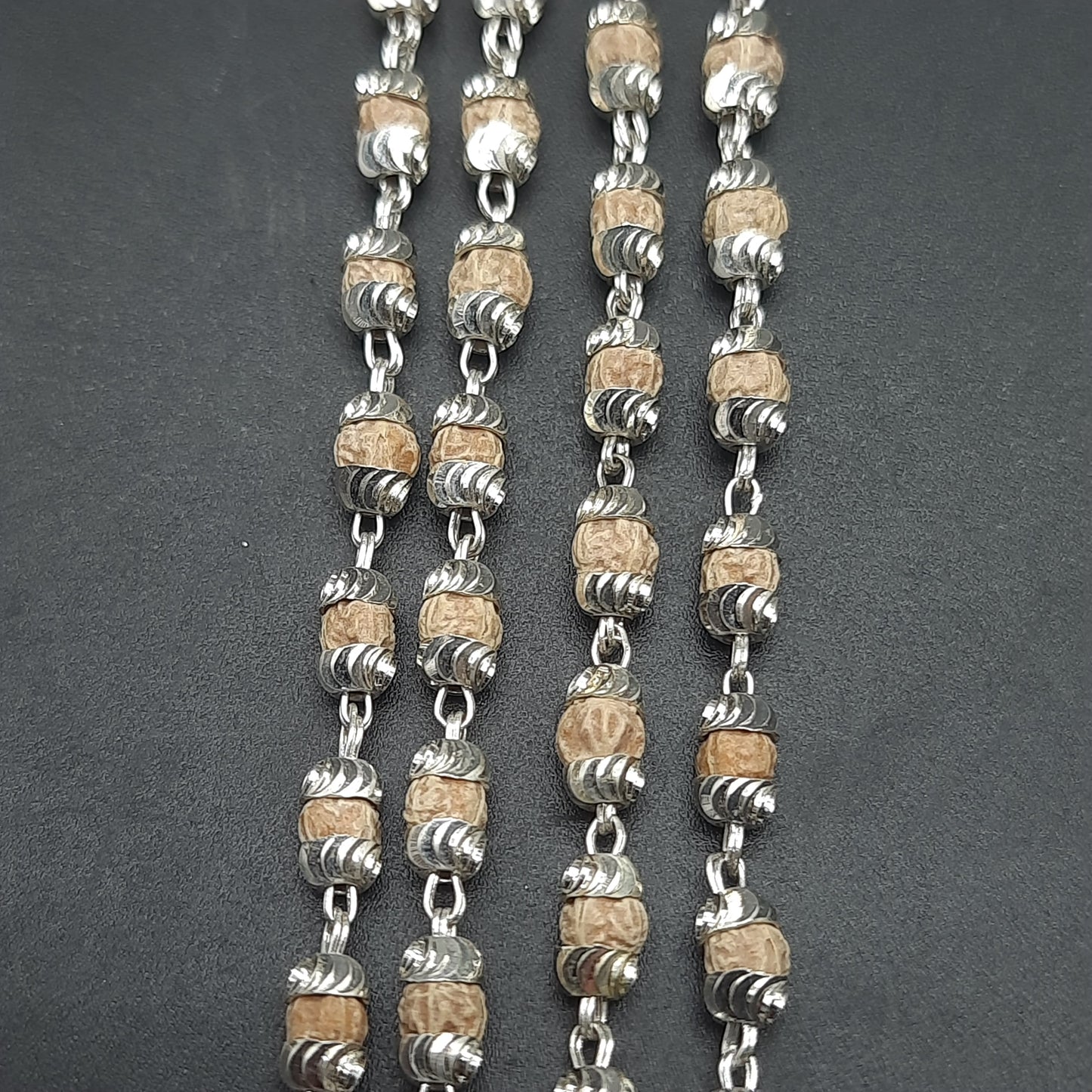 Natural Rudrani Mala With Pure Silver | 3-4 mm | 108+1 Beads | Handcrafted Spiritual Necklace for Meditation & Prayer