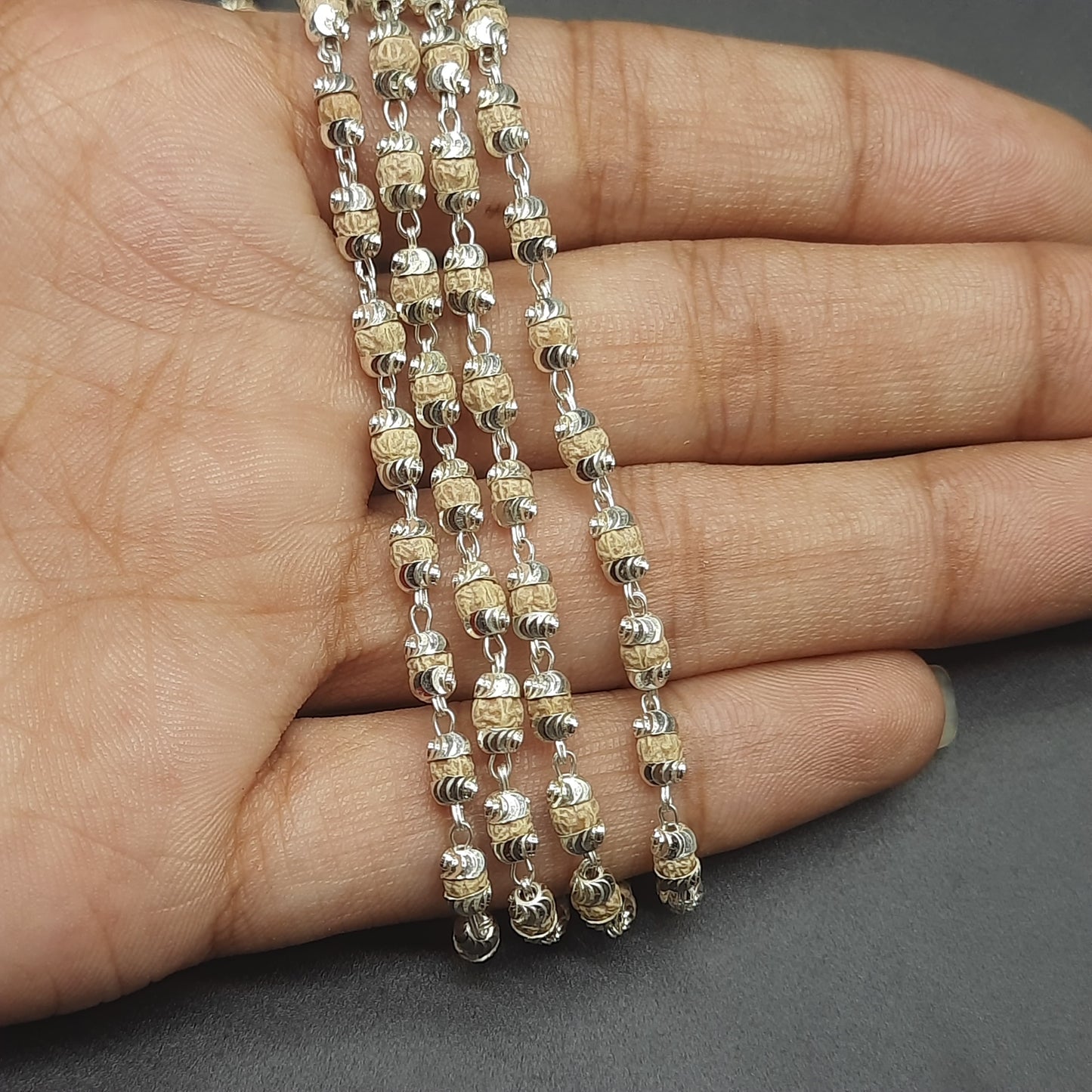 Natural Rudrani Mala With Pure Silver | 3-4 mm | 108+1 Beads | Handcrafted Spiritual Necklace for Meditation & Prayer
