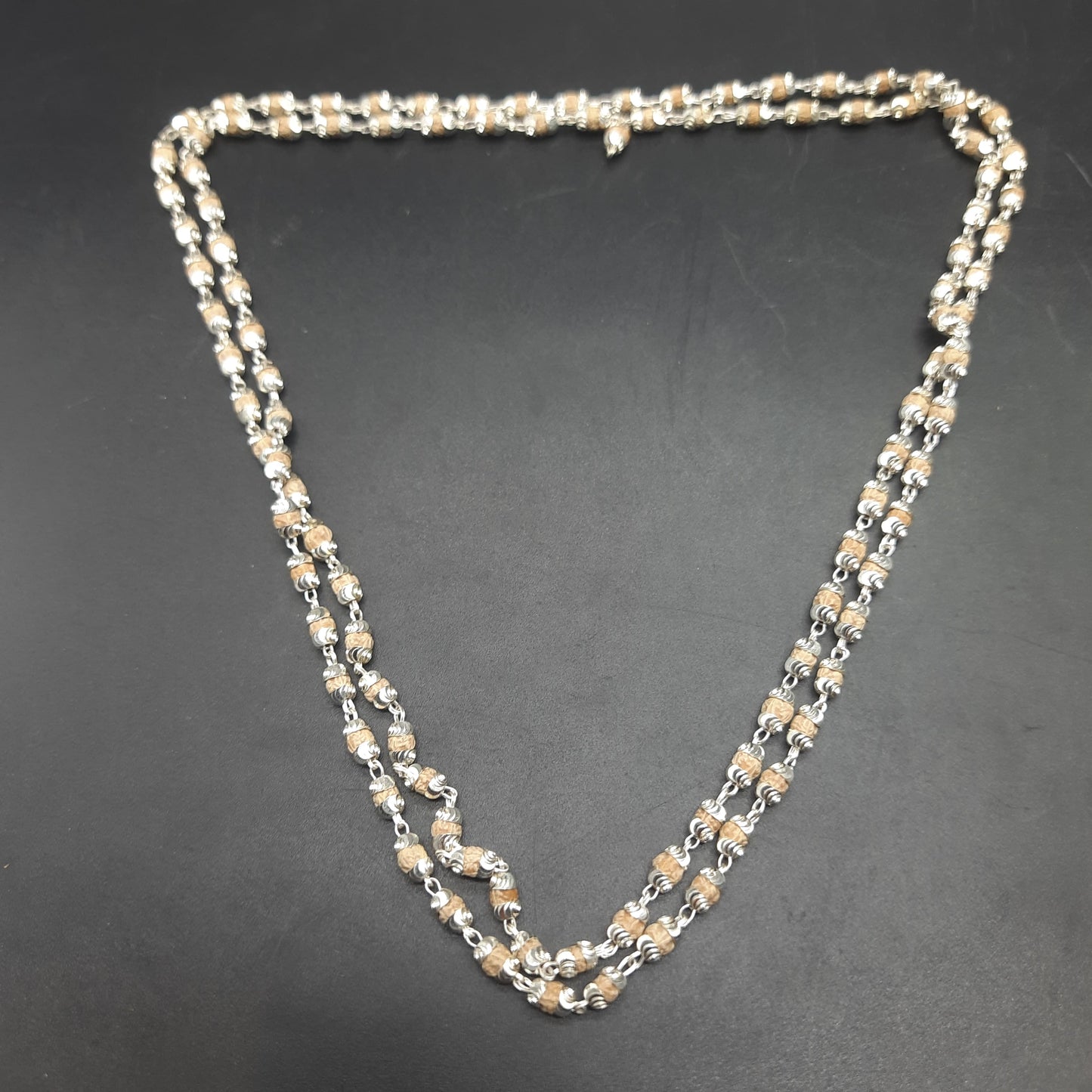 Natural Rudrani Mala With Pure Silver | 3-4 mm | 108+1 Beads | Handcrafted Spiritual Necklace for Meditation & Prayer