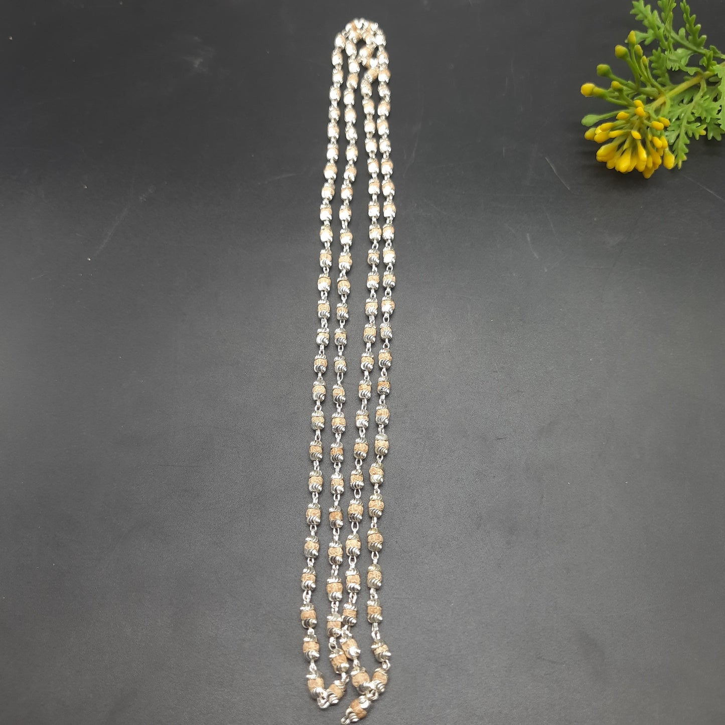Natural Rudrani Mala With Pure Silver | 3-4 mm | 108+1 Beads | Handcrafted Spiritual Necklace for Meditation & Prayer