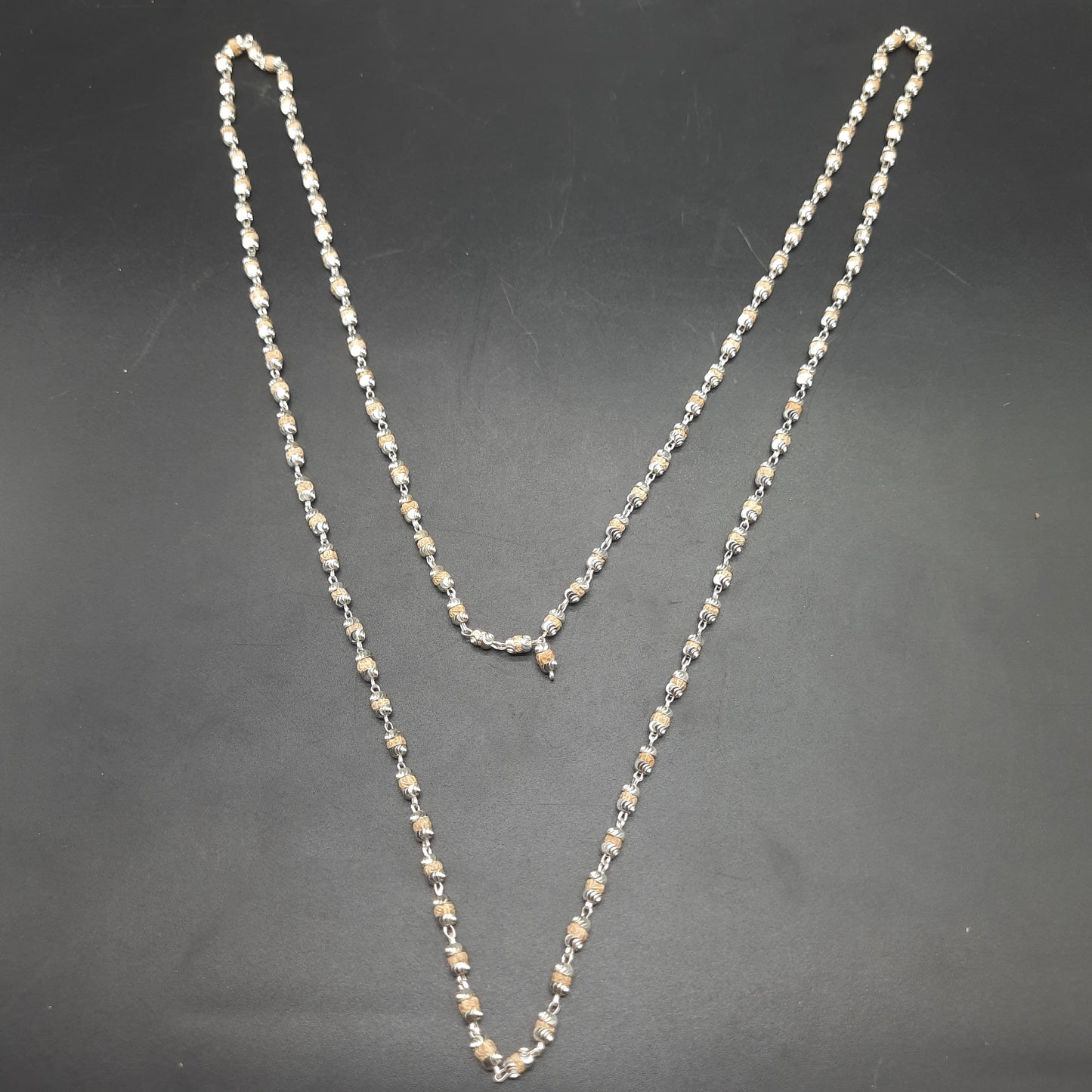 Natural Rudrani Mala With Pure Silver | 3-4 mm | 108+1 Beads | Handcrafted Spiritual Necklace for Meditation & Prayer