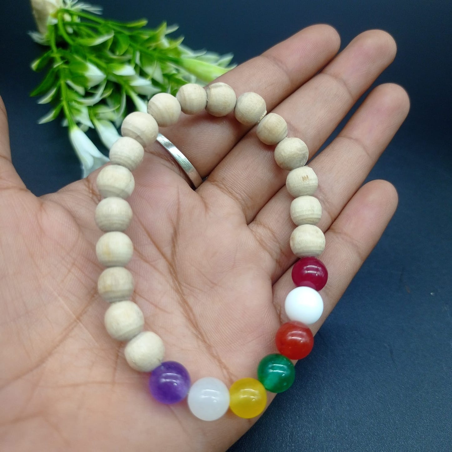 7 Seven Chakra Gemstones & Tulsi Bead Healing Bracelet - Balance Harmonize Your Energy