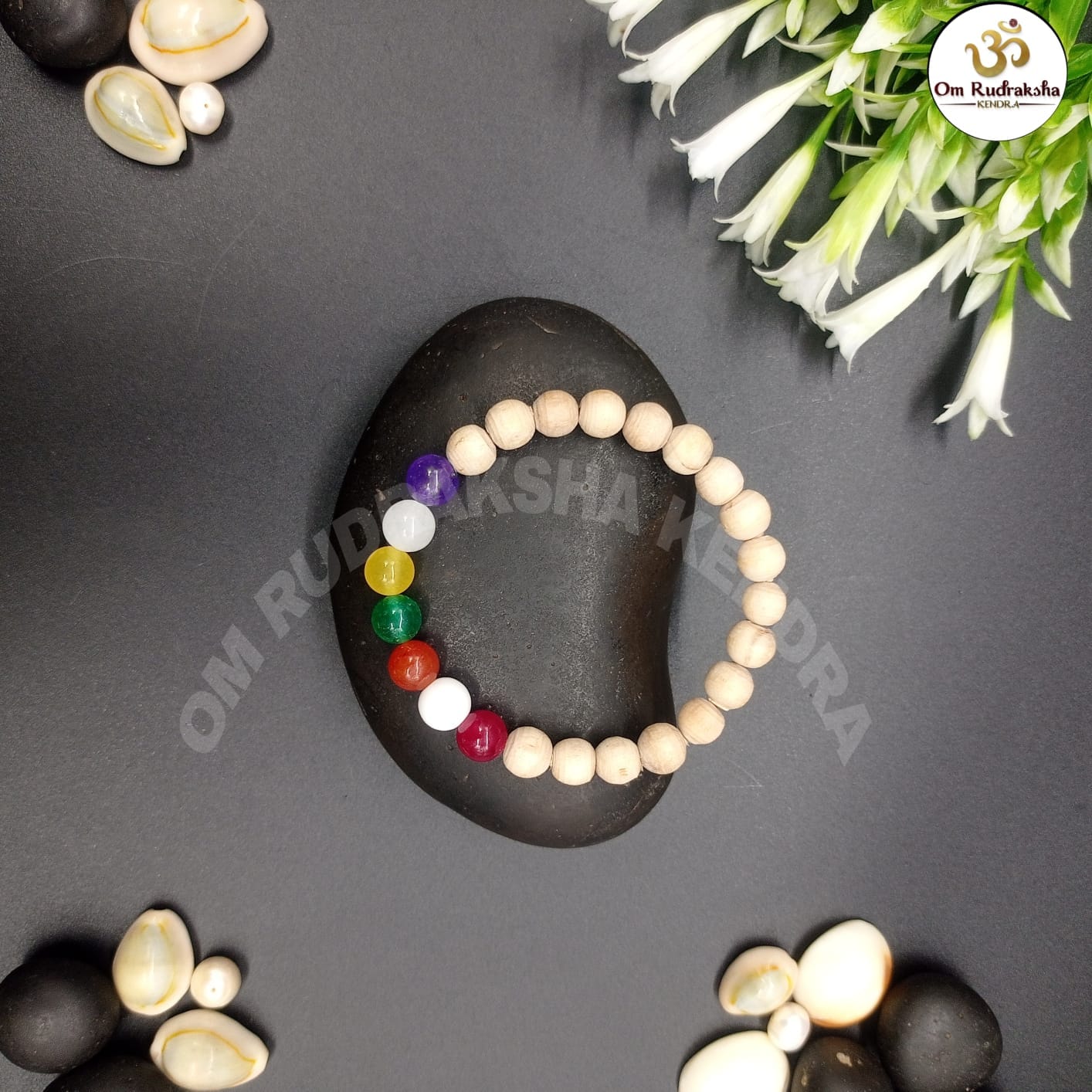 7 Seven Chakra Gemstones & Tulsi Bead Healing Bracelet - Balance Harmonize Your Energy