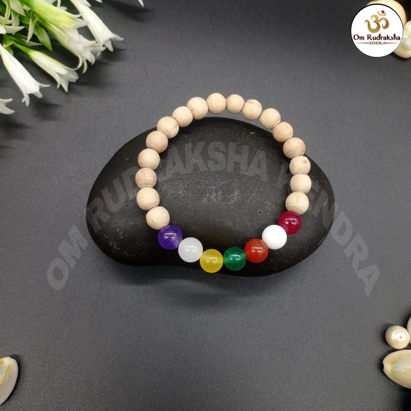 7 Seven Chakra Gemstones & Tulsi Bead Healing Bracelet - Balance Harmonize Your Energy